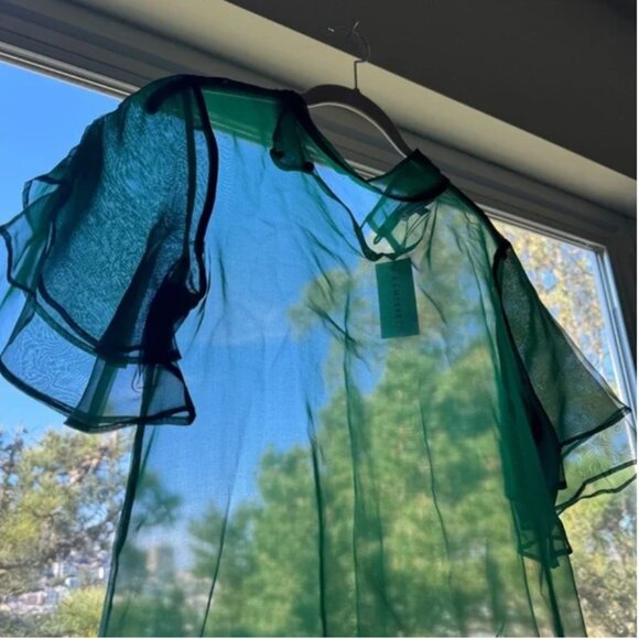 Kamperett Dark Green Barre Silk Dress NWT S - Picture 4 of 7